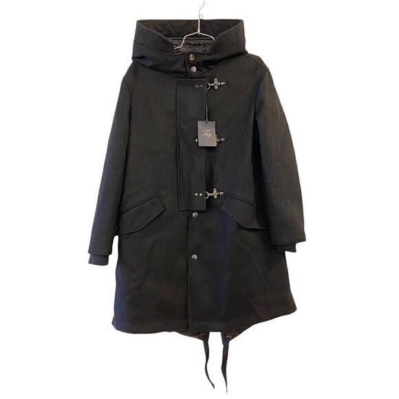 NEW Fay Women's Parka Coat Black Toggle Hood Flap Pocket Virgin Wool Medium - Picture 1 of 11